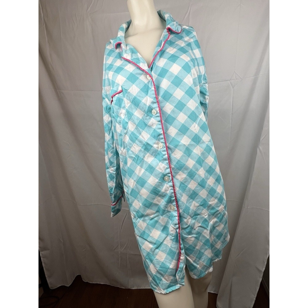 Jayes Studio Womens Blue Buffalo Check Long Sleeve Cotton Sleep Shirt Size L